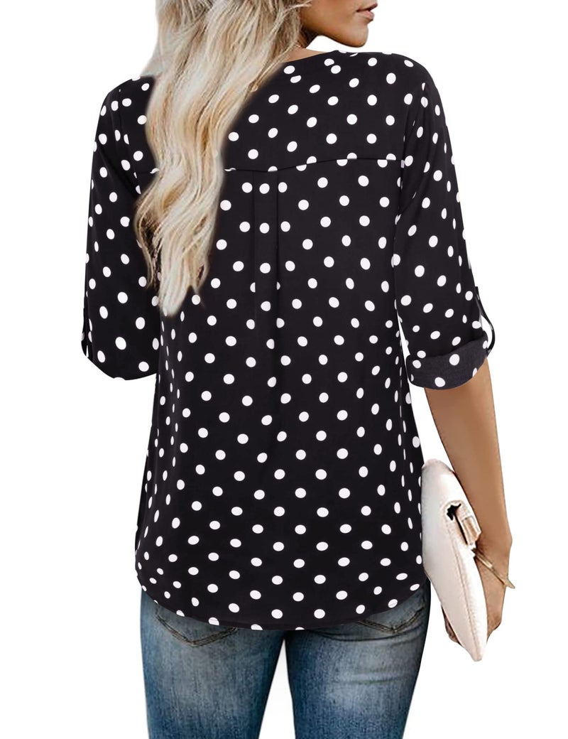 Youtalia Work Blouses for Women Office, Ladies Tops for Leggings Chiffon Long Sleeve Top Vintage Polka Dot Blouses Loose Fit Casual Shirts for Women Black Dot X-Large - Image 3