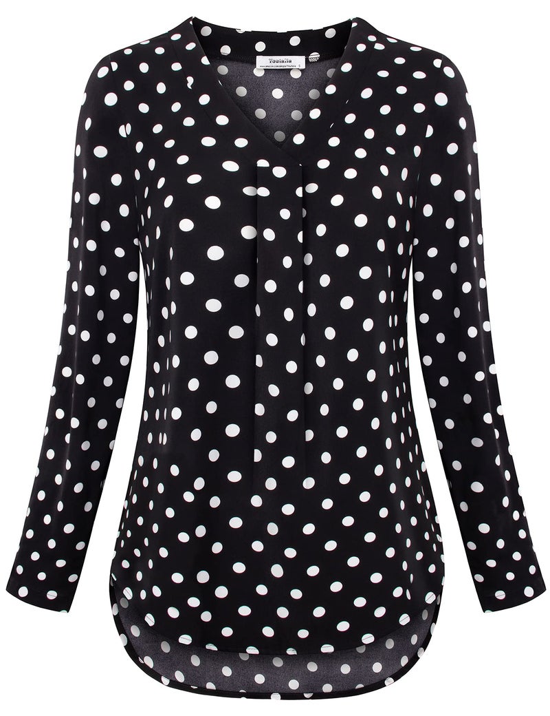 Youtalia Work Blouses for Women Office, Ladies Tops for Leggings Chiffon Long Sleeve Top Vintage Polka Dot Blouses Loose Fit Casual Shirts for Women Black Dot X-Large - Image 4