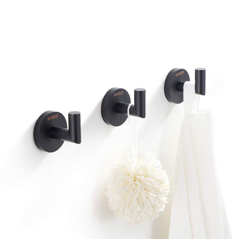 BUVELOT Towel Hook Coat Hooks for Bathroom and Kitchen Single Robe Hook Wall Mounted Matte Black 0770103MBLeo Series