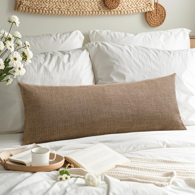 OTOSTAR Linen Throw Pillow Cover Set of 1 Decorative Long Lumbar Pillowcase Rectangle Cushion Cover 14x36 Inch for Home Decor Sofa Bedroom Car 35 x 90CM Brown - Image 3
