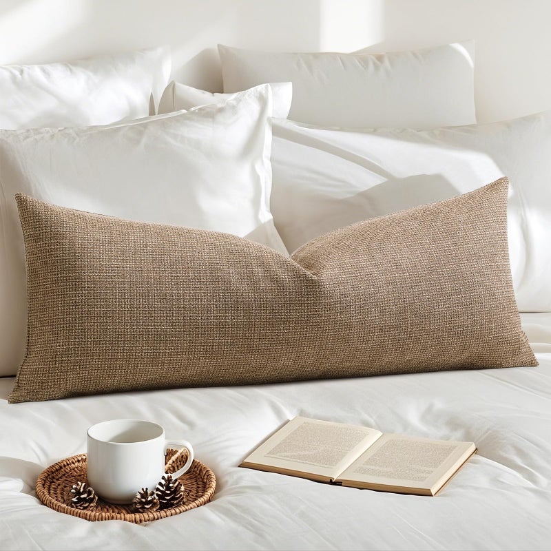 OTOSTAR Linen Throw Pillow Cover Set of 1 Decorative Long Lumbar Pillowcase Rectangle Cushion Cover 14x36 Inch for Home Decor Sofa Bedroom Car 35 x 90CM Brown - Image 1