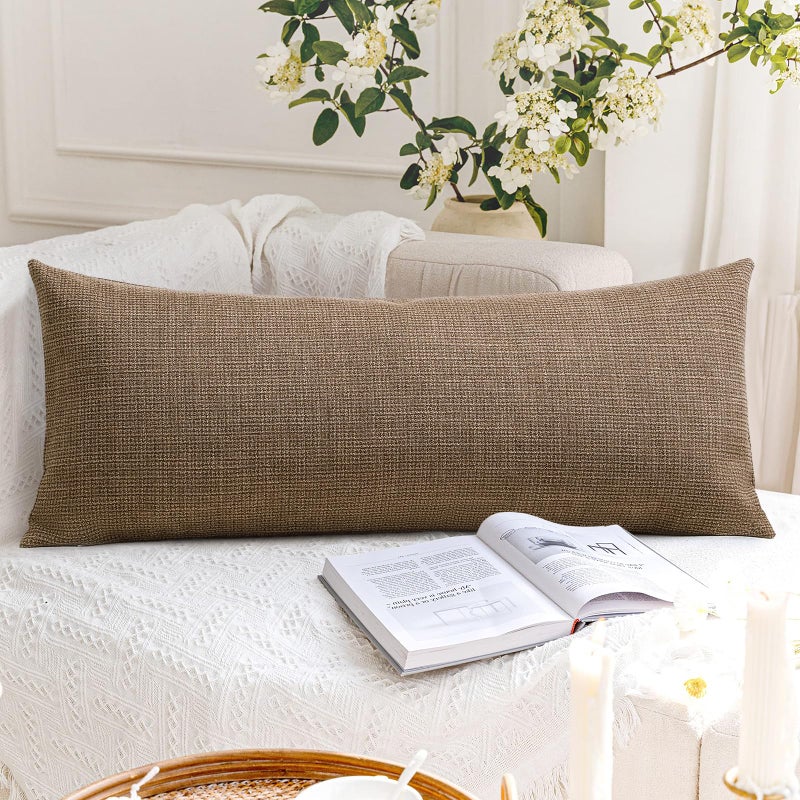 OTOSTAR Linen Throw Pillow Cover Set of 1 Decorative Long Lumbar Pillowcase Rectangle Cushion Cover 14x36 Inch for Home Decor Sofa Bedroom Car 35 x 90CM Brown - Image 4