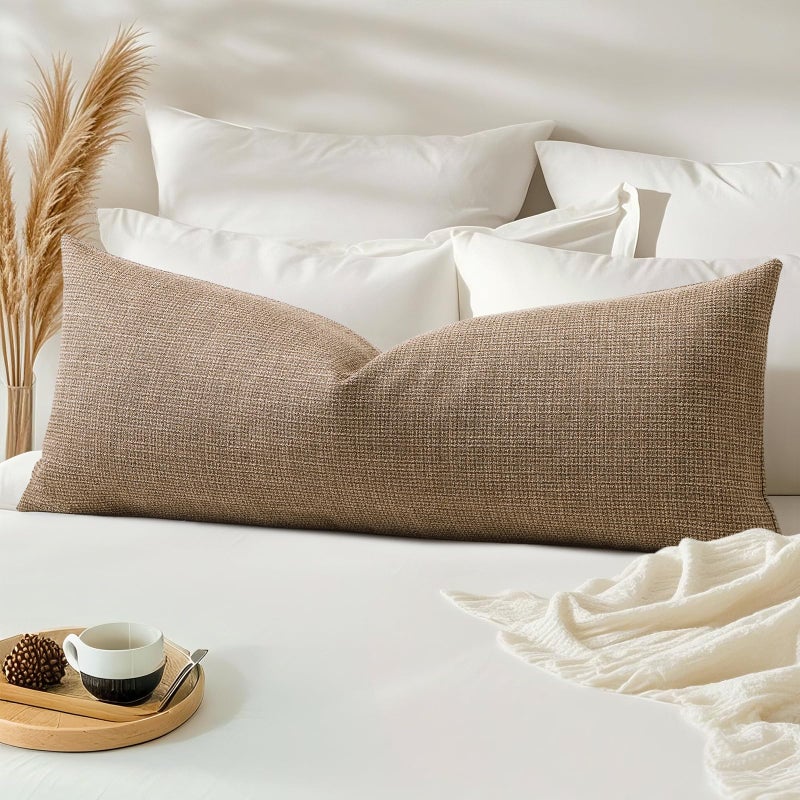 OTOSTAR Linen Throw Pillow Cover Set of 1 Decorative Long Lumbar Pillowcase Rectangle Cushion Cover 14x36 Inch for Home Decor Sofa Bedroom Car 35 x 90CM Brown - Image 2