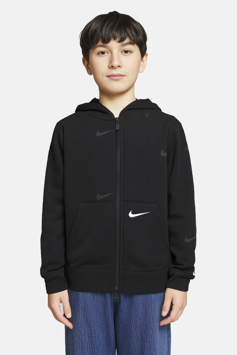 Nike هودي خارجي بأكمام طويلة للأطفال الأولاد بشعار العلامة التجارية، أسود - Image 1