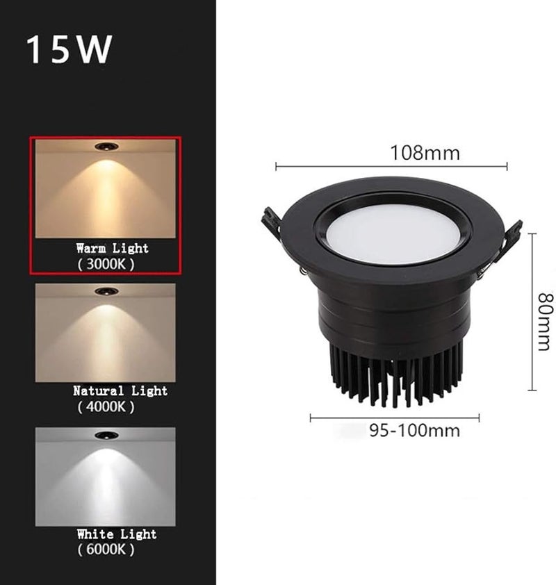 Natural Light 15W Recessed LED Downlight Anti Glare Ceiling Panel Spotlight - Image 5