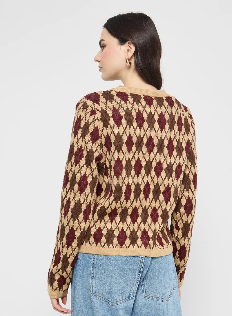 جينجر Knitted Acrylic Cardigan