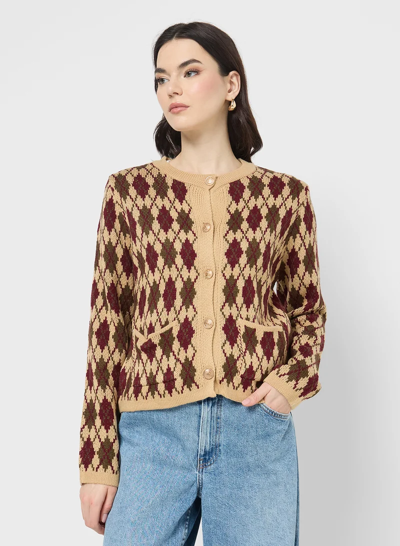 جينجر Knitted Acrylic Cardigan