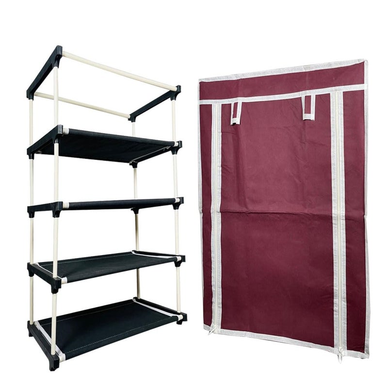 DEMARK Multipurpose 4Tiers Shoe Rack with Dustproof Zip Cover Multiuse Wide Space Storage Rack made by Non Woven Fabric for footwear Toys clothes 4 Shelves Plastic Non Woven Maroon 4 - Image 1