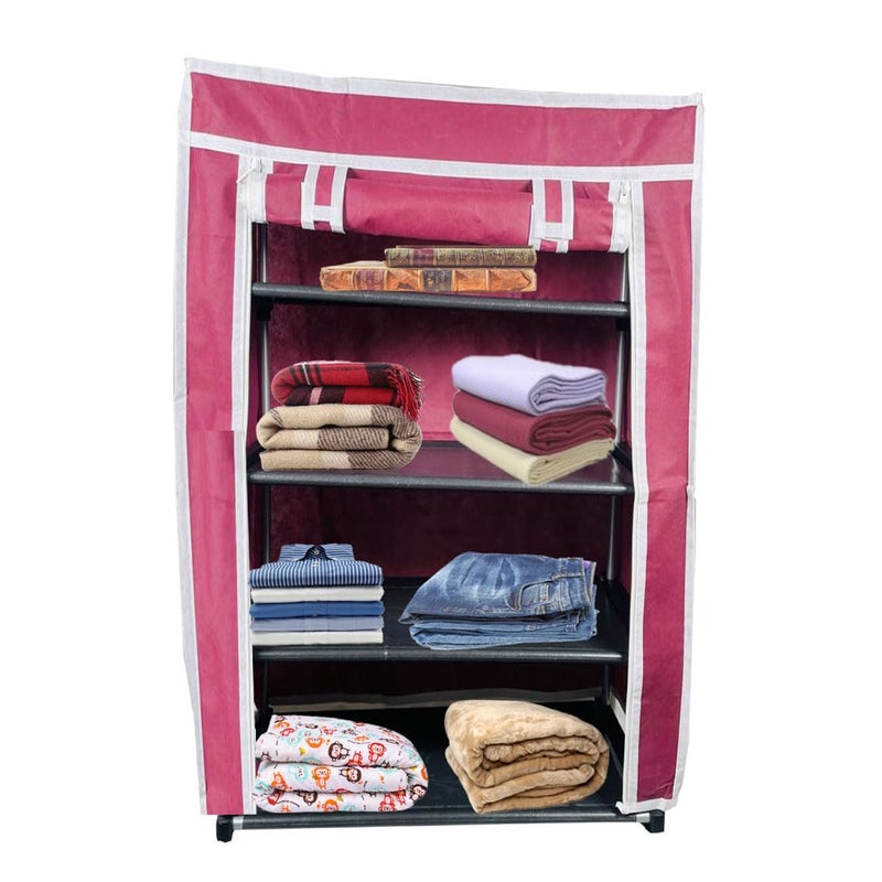 DEMARK Multipurpose 4Tiers Shoe Rack with Dustproof Zip Cover Multiuse Wide Space Storage Rack made by Non Woven Fabric for footwear Toys clothes 4 Shelves Plastic Non Woven Maroon 4 - Image 5