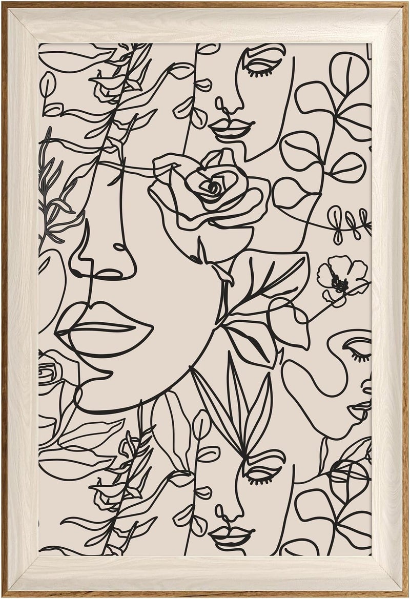 ASTRDECOR Abstract Framed Wall Art, Minimalist Boho Art Prints Women Portrait Line Art Wall Decor, Mid Century Wall Prints, Boho Wall Art Canvas, Neutral Black Beige Bedroom Decor - 16''x24'' - Image 1