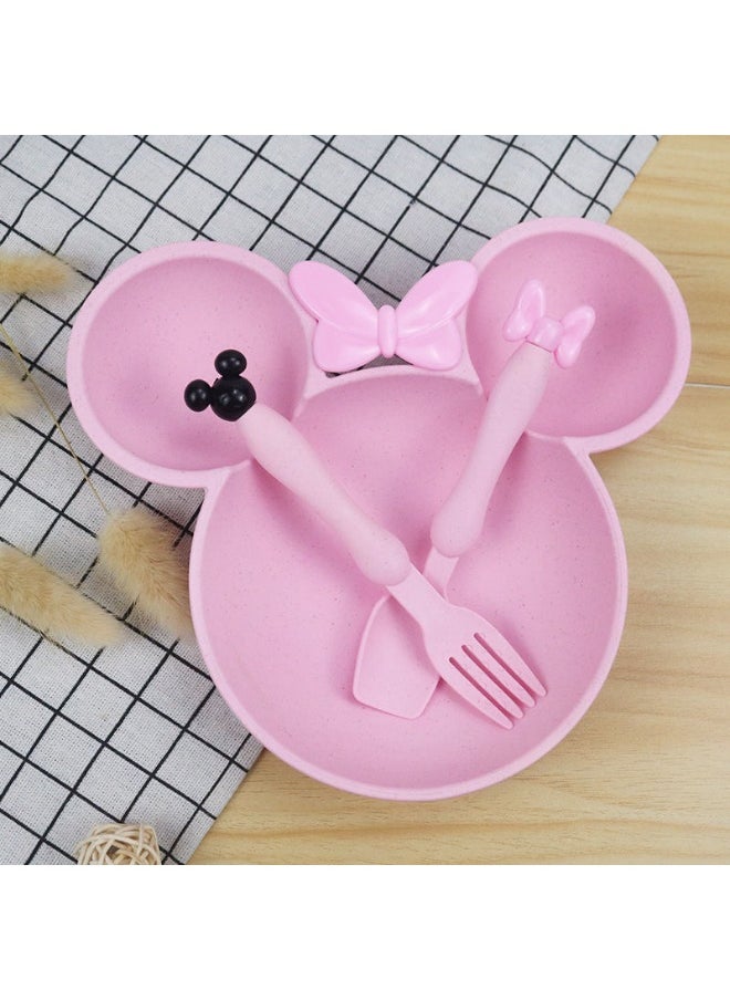NIBEMINENT Kids Dinnerware Set Wheat Straw Plate Bowl Nordic pink 