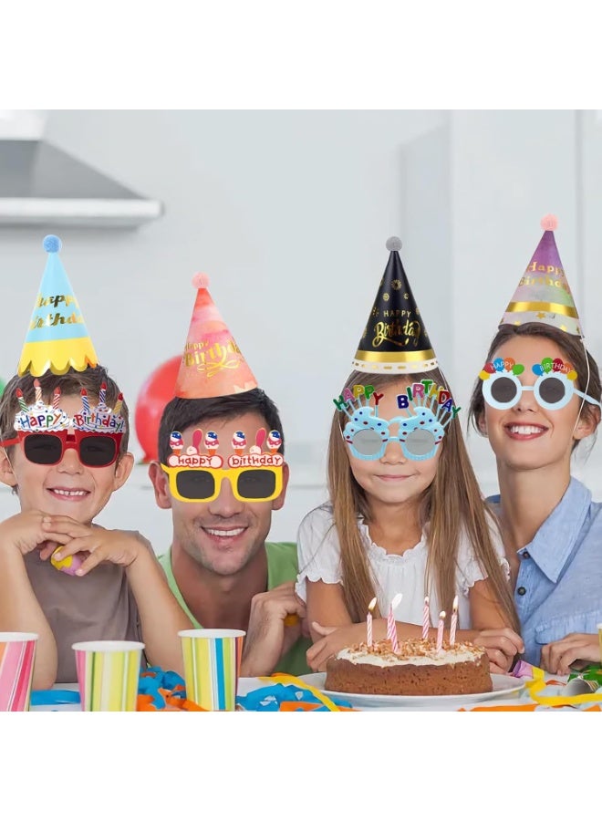 20 Pcs Birthday Party Hats for Adults Birthday Sunglasses Funny Rainbow Party Cone Hats with Pom Poms Photo Props Supplies(Rainbow Style) - Image 5