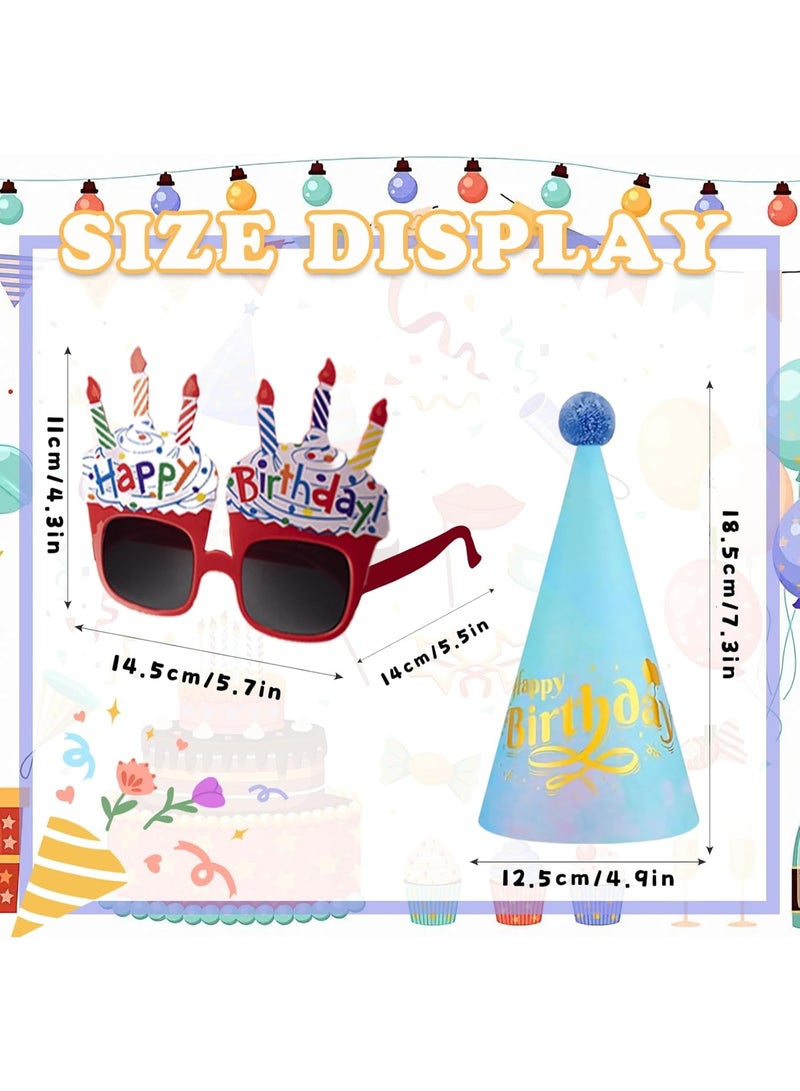 20 Pcs Birthday Party Hats for Adults Birthday Sunglasses Funny Rainbow Party Cone Hats with Pom Poms Photo Props Supplies(Rainbow Style) - Image 2