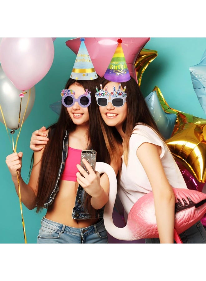 20 Pcs Birthday Party Hats for Adults Birthday Sunglasses Funny Rainbow Party Cone Hats with Pom Poms Photo Props Supplies(Rainbow Style) - Image 4