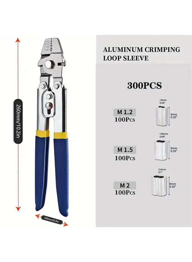 SJ 255 Wire Rope Crimping Tool Kit with 300 PCS Ferrules for 1 2mm to 2 2mm Cable - Image 1