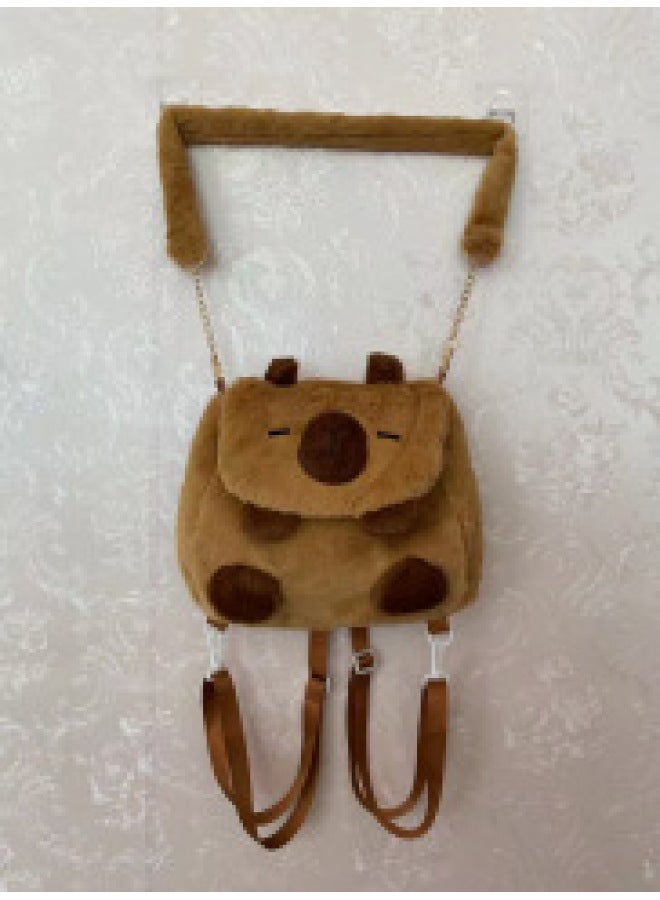 Kapibala Plush Bag Backpack Children's Capybara Bag Cute Animal Doll Backpack Cartoon Doll-Color:Flip Backpack Brown-Height:32×27cm - Image 1