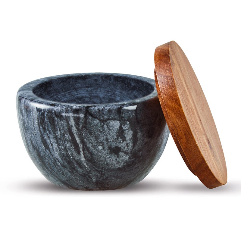 MarcZero Large Salt Box Spice Seasonings Keeper Pepper ContainerMarble Base with Wooden CoverSalt Cellar Big Capacity Elegant Design Dark Grey