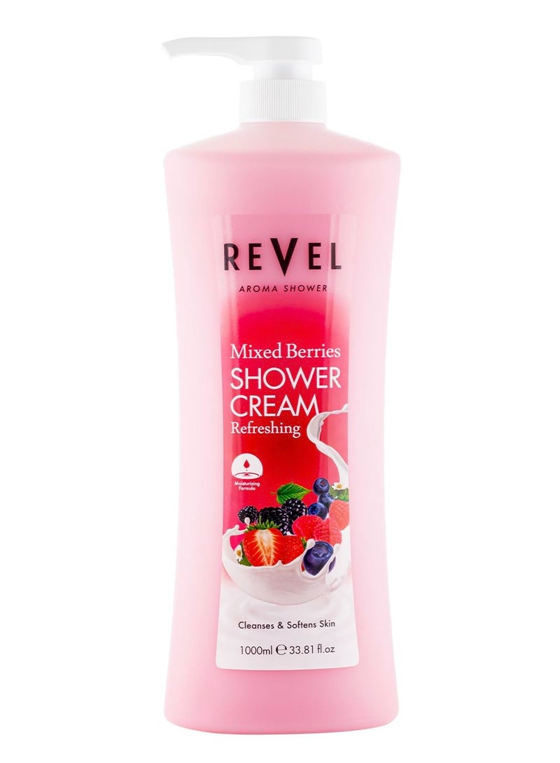 Revel Skin Care Mixed Berries Shower Cream For Men and Women 1000ml, Refreshing, Body Wash, Shower Gels, Cleansing - Image 1
