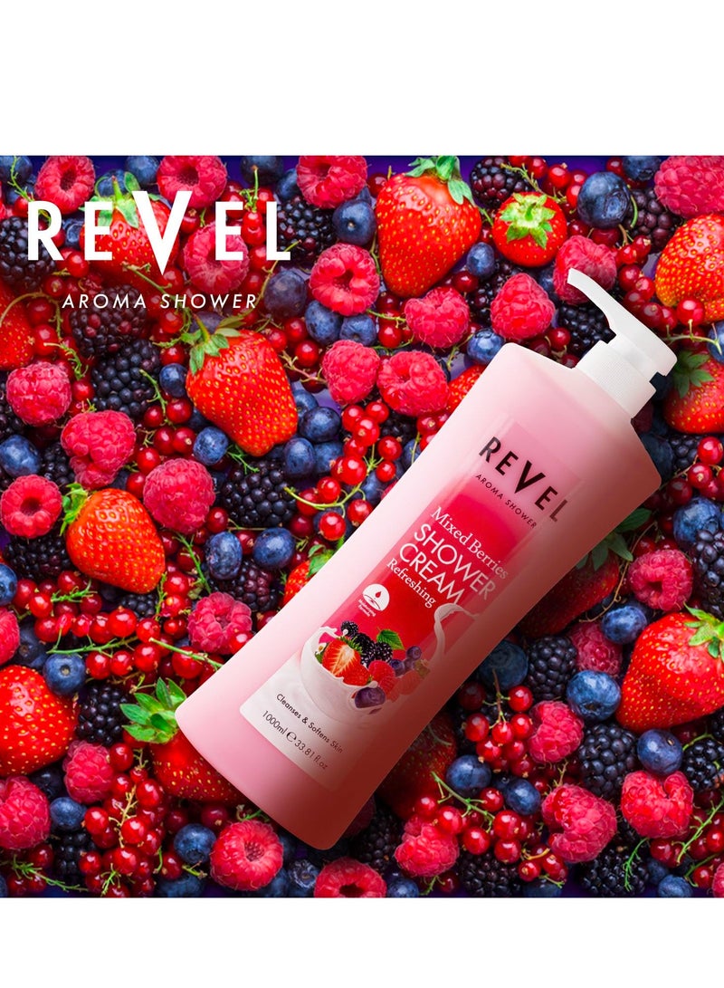Revel Skin Care Mixed Berries Shower Cream For Men and Women 1000ml, Refreshing, Body Wash, Shower Gels, Cleansing - Image 2