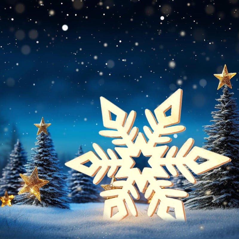Tmflexe 20Pcs Large Snowflake Unfinished Wooden Cutouts Christmas Ornaments DIY Craft Gift Paintable Blank Snowflake Cutouts X'Mas Tree Hanging Wood Slices for Kids Art DIY Decor Winter New Year - Image 5