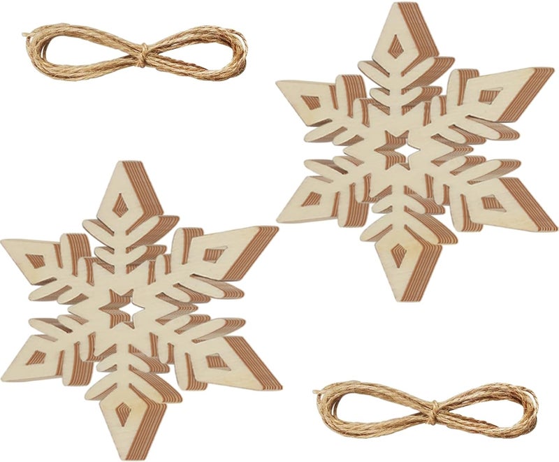 Tmflexe 20Pcs Large Snowflake Unfinished Wooden Cutouts Christmas Ornaments DIY Craft Gift Paintable Blank Snowflake Cutouts X'Mas Tree Hanging Wood Slices for Kids Art DIY Decor Winter New Year - Image 1