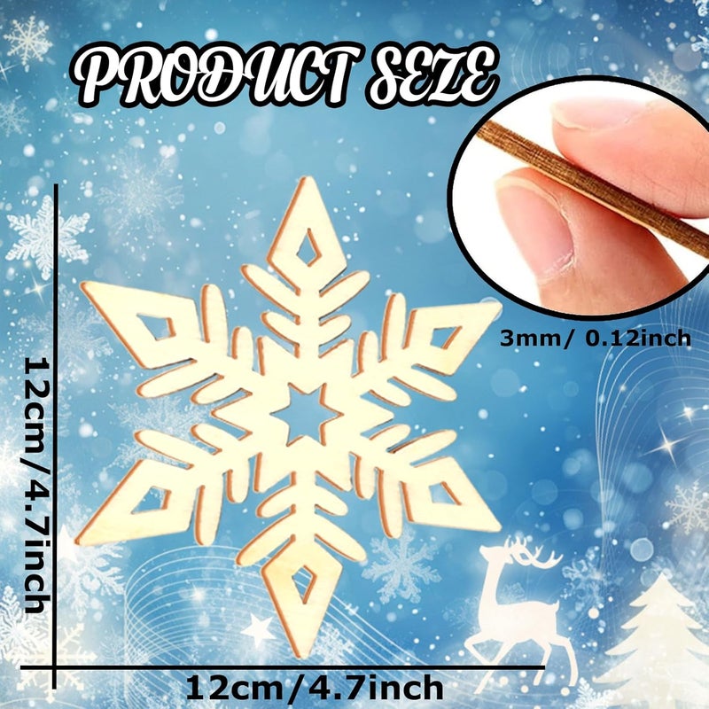 Tmflexe 20Pcs Large Snowflake Unfinished Wooden Cutouts Christmas Ornaments DIY Craft Gift Paintable Blank Snowflake Cutouts X'Mas Tree Hanging Wood Slices for Kids Art DIY Decor Winter New Year - Image 2