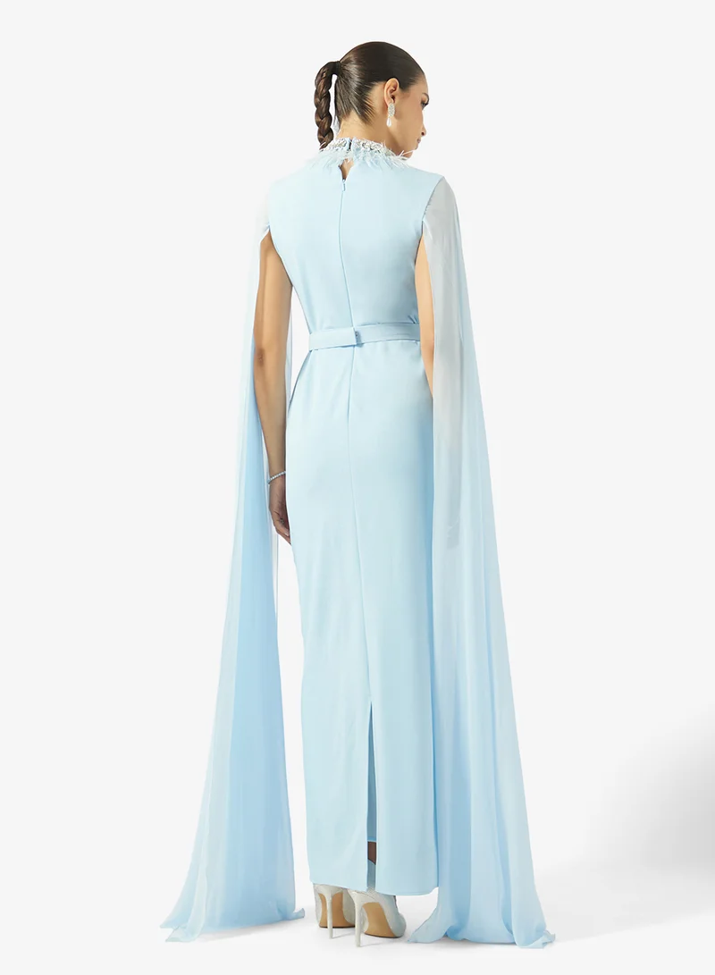 Akadia Fashion  FEATHER NECK FLUTE SLEEVE CREPE DRESS for Women | Best Price UAE