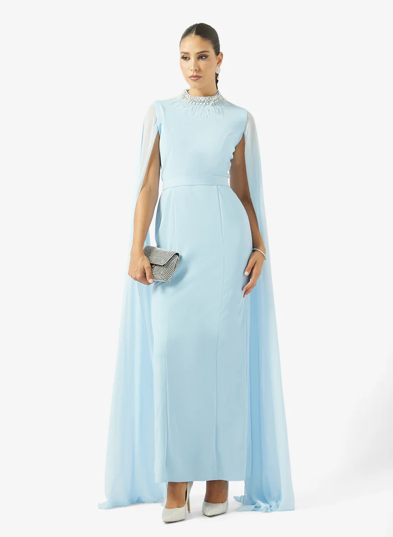 Akadia Fashion  FEATHER NECK FLUTE SLEEVE CREPE DRESS for Women | Best Price UAE