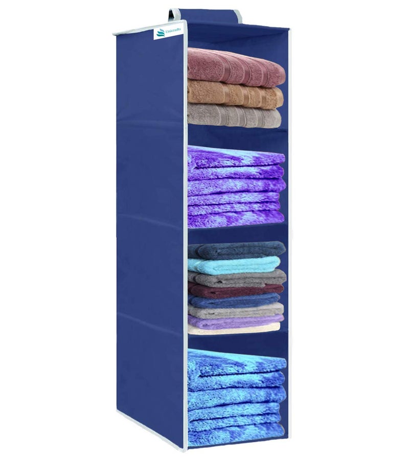 UNICRAFTS Hanging Organizer 4 Shelves NonWoven Foldable 4 Tier Clothes Pack of 1 Blue - Image 1