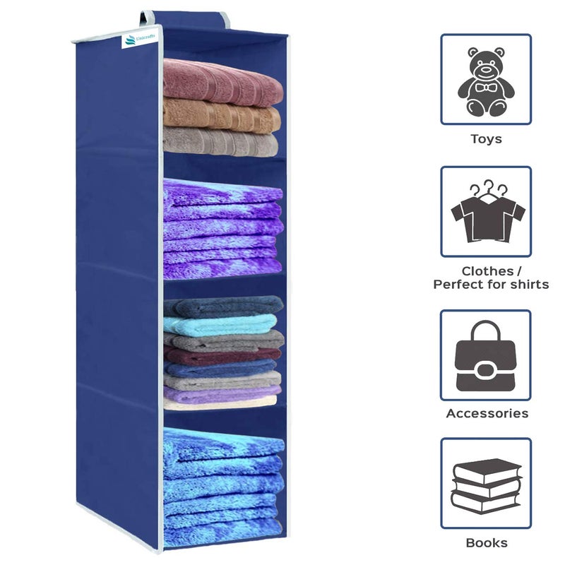UNICRAFTS Hanging Organizer 4 Shelves NonWoven Foldable 4 Tier Clothes Pack of 1 Blue - Image 5