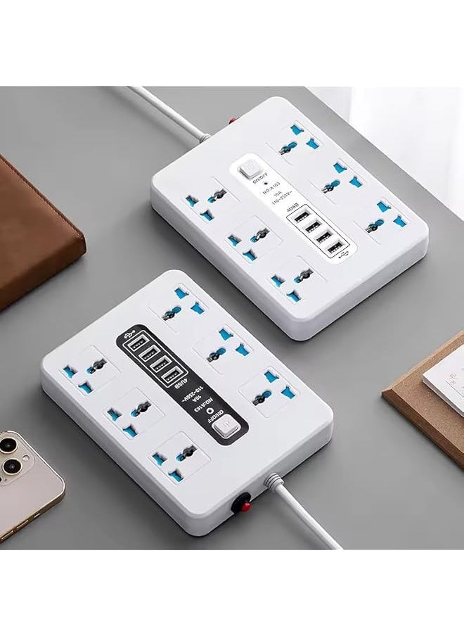 PROMASS Power Strip with 6 Outlets, Surge Protector, 4 USB Ports, and 2M Extension Cord - Universal Plug Adapter for Home and Office - 2500W, Black  - Image 1