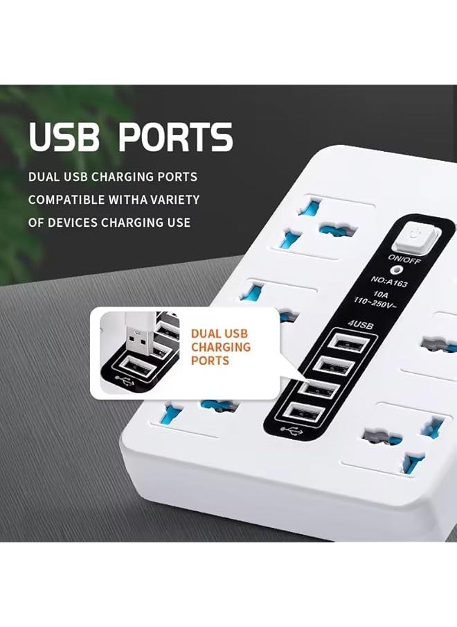 PROMASS Power Strip with 6 Outlets, Surge Protector, 4 USB Ports, and 2M Extension Cord - Universal Plug Adapter for Home and Office - 2500W, Black  - Image 4