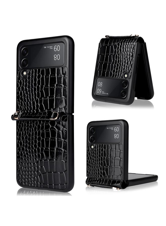 اس-توب جراب لهاتف Samsung Galaxy Z Flip3 5G بنسيج لؤلؤي سيامي مع حبل - Image 1