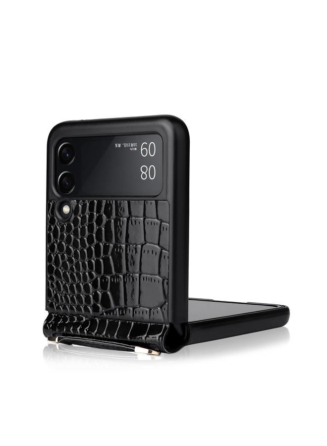 اس-توب جراب لهاتف Samsung Galaxy Z Flip3 5G بنسيج لؤلؤي سيامي مع حبل - Image 5