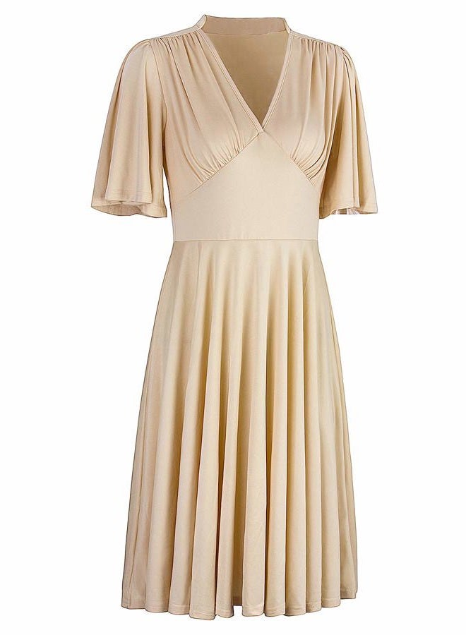 Vijiv Womens Vintage 1920s Clothing V Neck Rockabilly Swing Evening Party Cocktail Dress with Sleeves Roaring 20s Ivory XX-Large - Image 4