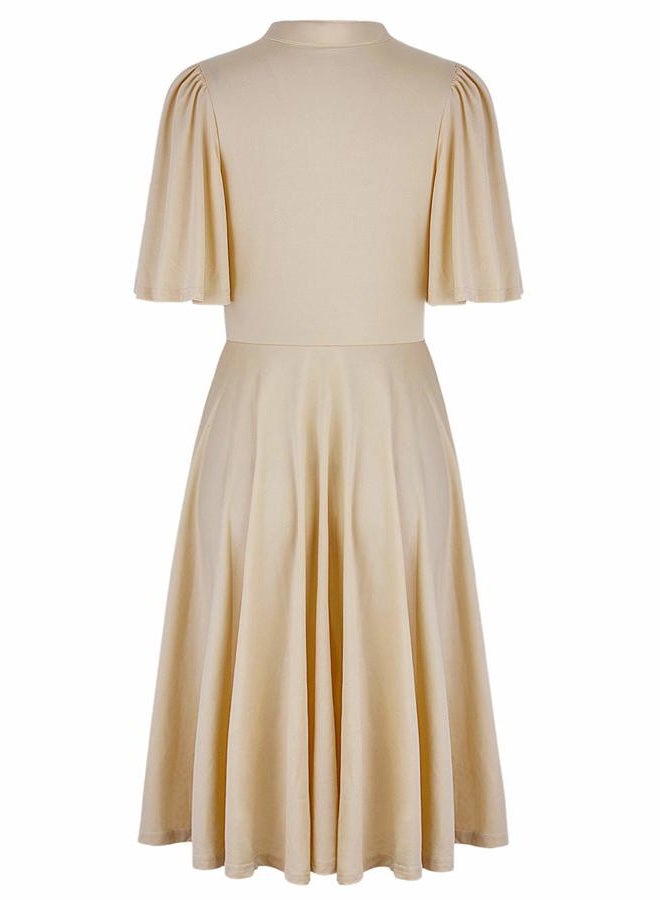 Vijiv Womens Vintage 1920s Clothing V Neck Rockabilly Swing Evening Party Cocktail Dress with Sleeves Roaring 20s Ivory XX-Large - Image 5