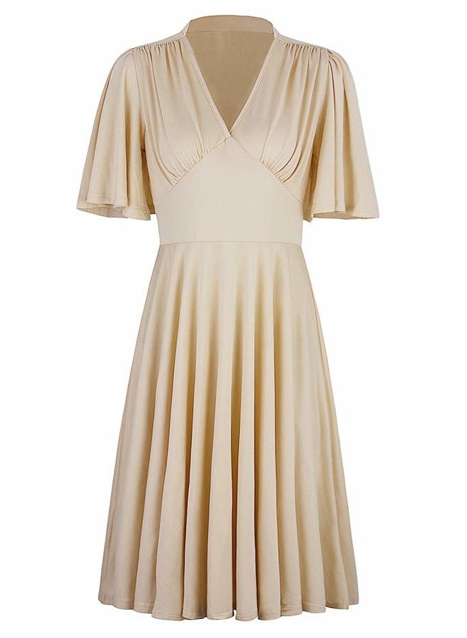 Vijiv Womens Vintage 1920s Clothing V Neck Rockabilly Swing Evening Party Cocktail Dress with Sleeves Roaring 20s Ivory XX-Large - Image 1