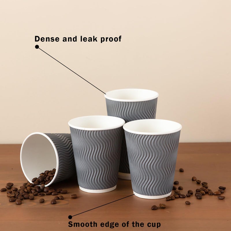 Clawsoff Coffee Cups 12 oz 120 Pack, Corrugated Insulated Ripple Wall Disposable Paper Coffee Cups 12oz, To Go for Hot Beverage or Cold Drinks Office/Home/Cafe/Party/Travel (Gray) - Image 4