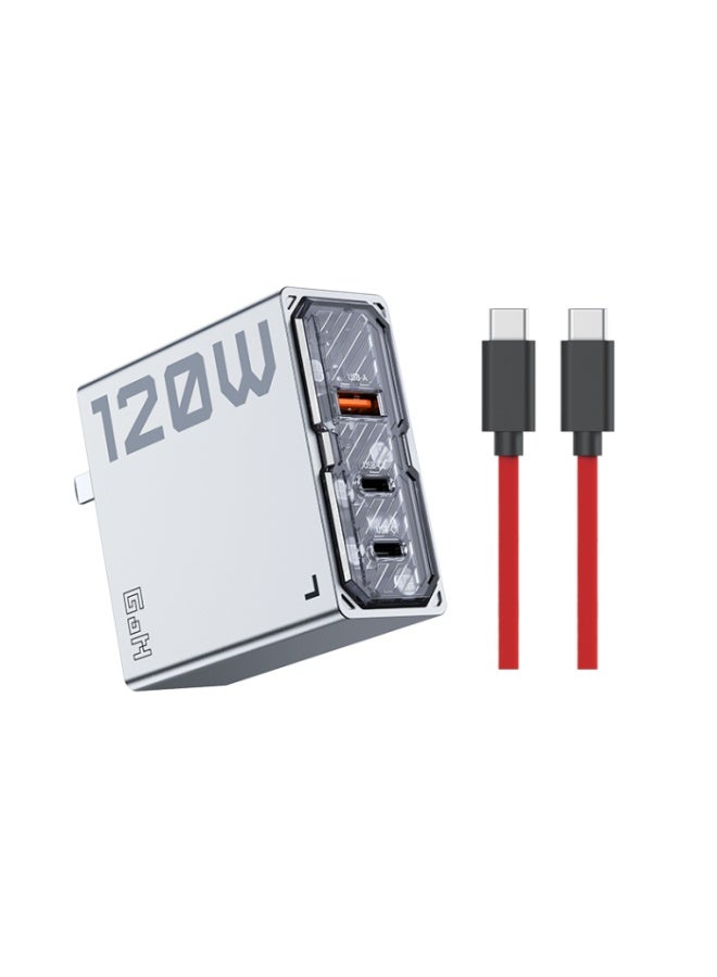 ريد ماجيك شاحن ريد ماجيك 120 واط GaN للشحن السريع مع تصميم شفاف تقني وثلاثة منافذ USB وType-C، تقنية NeoCharger 3.0 لتوزيع الطاقة الذكي، تصميم مدمج ودبابيس قابلة للطي، متوافق مع ريد ماجيك أسترا ونوفا وآيفون وآيباد وماك بوك واللابتوبات وأجهزة الألعاب، مع كابل Type-C 6A مرفق – منفذ أمريكي US Plug - Image 1