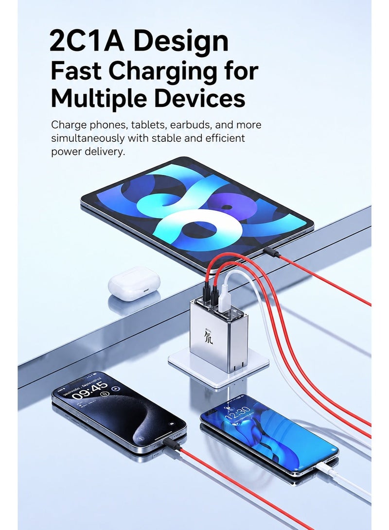 ريد ماجيك شاحن ريد ماجيك 120 واط GaN للشحن السريع مع تصميم شفاف تقني وثلاثة منافذ USB وType-C، تقنية NeoCharger 3.0 لتوزيع الطاقة الذكي، تصميم مدمج ودبابيس قابلة للطي، متوافق مع ريد ماجيك أسترا ونوفا وآيفون وآيباد وماك بوك واللابتوبات وأجهزة الألعاب، مع كابل Type-C 6A مرفق – منفذ أمريكي US Plug - Image 2