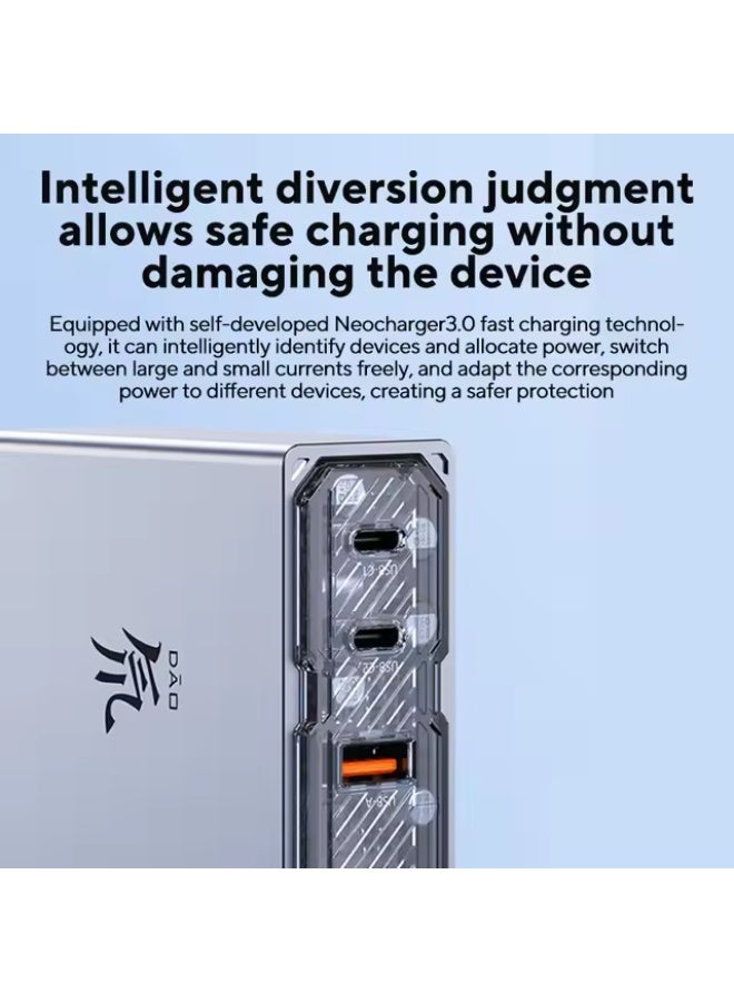 ريد ماجيك شاحن ريد ماجيك 120 واط GaN للشحن السريع مع تصميم شفاف تقني وثلاثة منافذ USB وType-C، تقنية NeoCharger 3.0 لتوزيع الطاقة الذكي، تصميم مدمج ودبابيس قابلة للطي، متوافق مع ريد ماجيك أسترا ونوفا وآيفون وآيباد وماك بوك واللابتوبات وأجهزة الألعاب، مع كابل Type-C 6A مرفق – منفذ أمريكي US Plug - Image 5