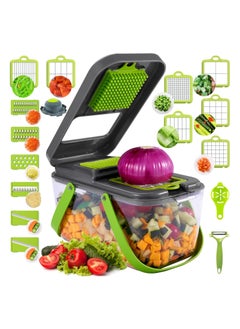 22-in-1 Mandoline Slicer for Vegetables – Professional Vegetable Cutter, Manual Vegetable Grater with 13 Stainless Steel Blades – Adjustable Slicer for Slicing, Dicing, Julienne & Shredding – Kitchen Veg Cutter for Salad & Meal Prep