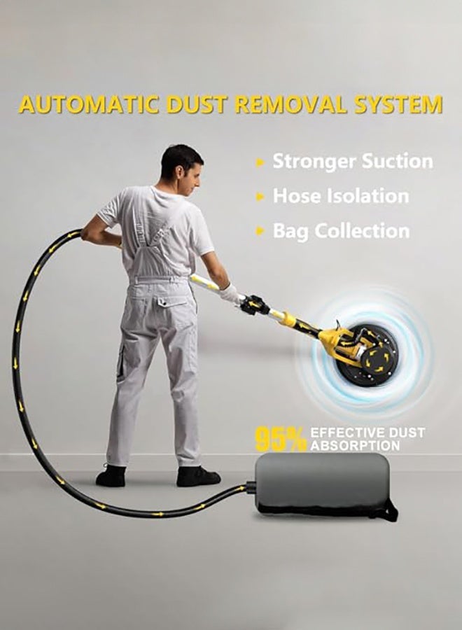 WALALLA 1250W Drywall Sander, 11.5A Electric Drywall Sander with Vacuum Dust Collection, 5 Variable Speed 800-1800RPM, Popcorn Ceiling Removal Tool with Extendable Handle, LED Light, 18pcs Sanding Discs - Image 3