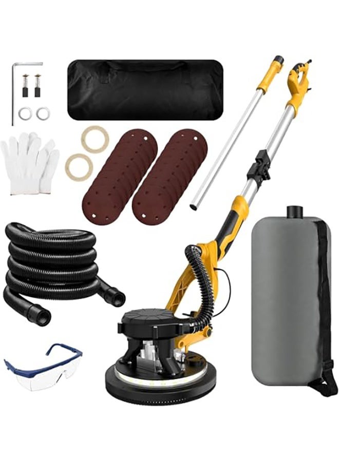 WALALLA 1250W Drywall Sander, 11.5A Electric Drywall Sander with Vacuum Dust Collection, 5 Variable Speed 800-1800RPM, Popcorn Ceiling Removal Tool with Extendable Handle, LED Light, 18pcs Sanding Discs - Image 1