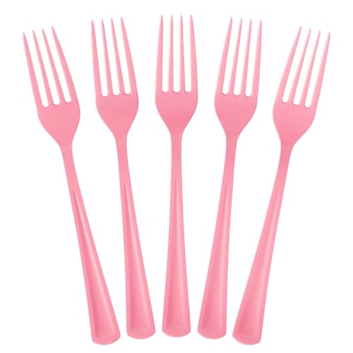 Exquisite Pink Plastic Silverware Heavy Duty 160 Pieces Pink Disposable Silverware Heavy Duty, Utensil Sets, 80 Forks, 40 Knives & 40 Spoons Disposable Cutlery Set For Party Supplies - Image 1