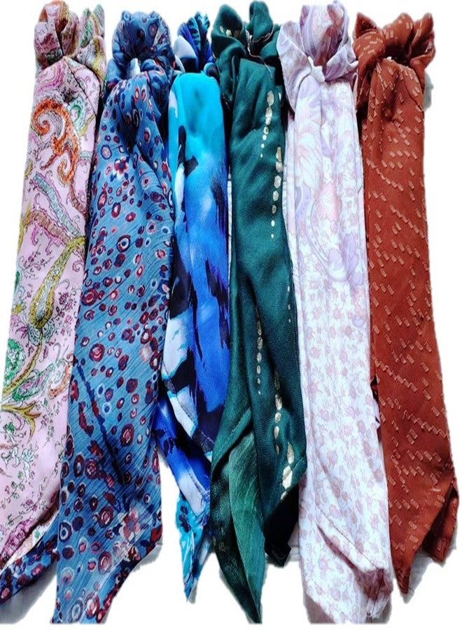 DIAN Multicolor Pack of 6 Print Hair Scarf Scrunchies, Ponytail Holder, Hair Tie, Hair Bow, Rubber Band, Hair Accessories for Women, Teens and Girl - Image 1
