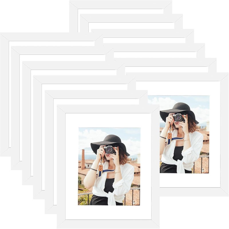 Picrit 12x16 Picture Frame Set of 12, Display 8.5x11 with Mat or 12x16 without Mat, Photo Frames for Wall Mounting Display, White - Image 1