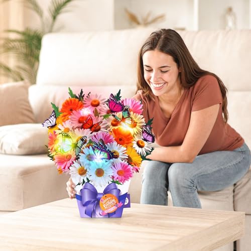 APOTODITO Birthday Cards, Butterfly & Daisy Birthday Card with Music and Light, Flower Bouquet 3D Card for Women Mom Wife - Image 4