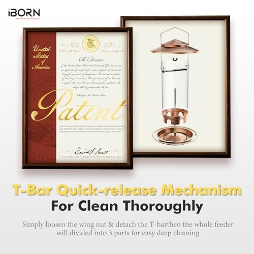 iBorn Bird Feeders for Outdoors Hanging,Metal Bird Feeders for Cardinal Chew Proof 18cm Large Roof&Tray Birdfeeders Outside Hanging,Brushed Copper 6 Port (Seed is not Included) - Image 4
