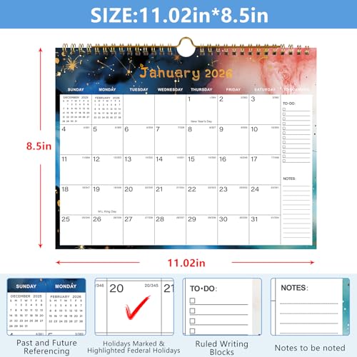 HJCTOY 2026-2027 Wall Calendar - Includes January 2026 to June 2027, 18-Month Paper Wall Calendar 11 x 8.5 Inches.Thick Paper with Julian Dates and Block for New Year and Christmas Holidays To-dos ＆ Notes (I) - Image 4